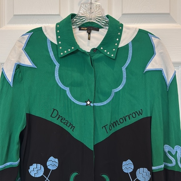 Maje Cloevi Embroidered Color Blocked Button Down Shirt Size Small - Picture 6 of 14